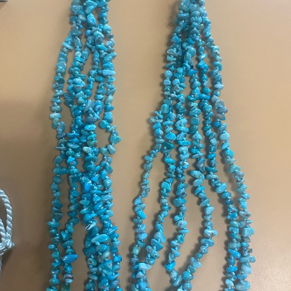 American West Turquoise & Leather Multi-Strand Necklace 15” long. - Picture 3 of 6